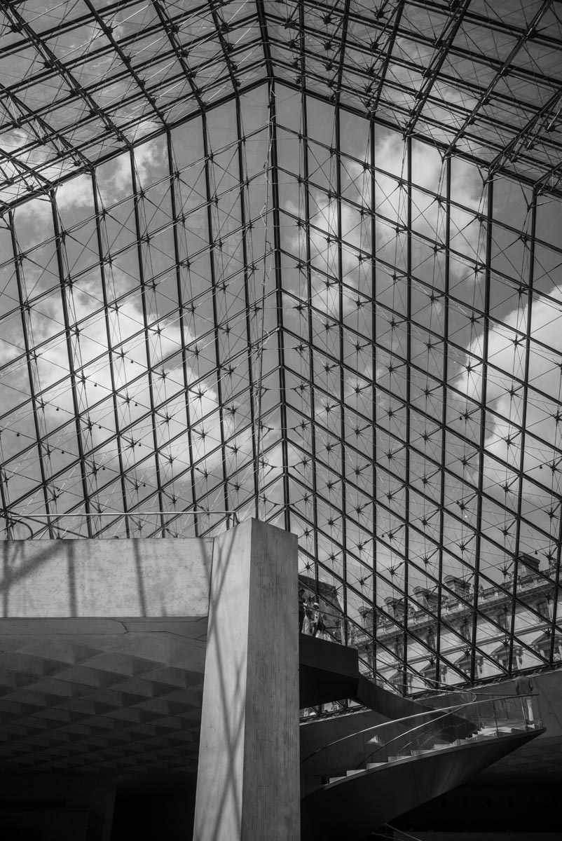 Inside the Pyramide du Louvre at the Musée du Louvre, Paris, France.